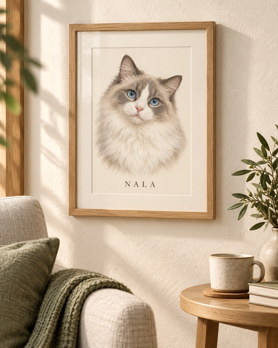 Raumbeispiel: Nalas Porträt gerahmt an der Wand